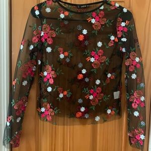 Embroidered Flower Long Sleeve Shirt